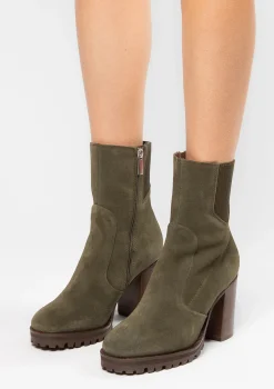 Donkergroene Enkellaarsjes Met Blokhak^Sacha New