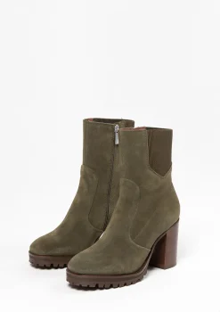 Donkergroene Enkellaarsjes Met Blokhak^Sacha New