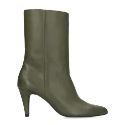 Donkergroene Leren Enkellaarsjes Met Naaldhak^Sacha Fashion