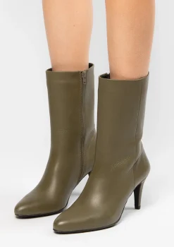 Donkergroene Leren Enkellaarsjes Met Naaldhak^Sacha Fashion