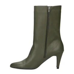 Donkergroene Leren Enkellaarsjes Met Naaldhak^Sacha Fashion