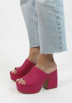 Fuchsia Leren Muiltjes Met Plateau Hak^Sacha Cheap
