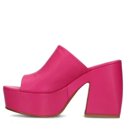 Fuchsia Leren Muiltjes Met Plateau Hak^Sacha Cheap