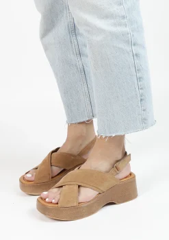 Gognac Leren Plateau Sandalen^Sacha Fashion