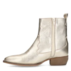 Gouden Leren Enkellaarsjes Met Hak^Sacha Outlet