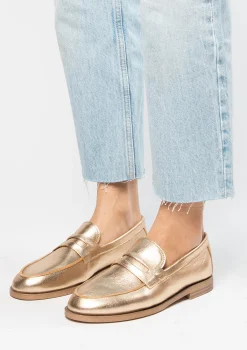Gouden Leren Penny Loafers^Sacha New