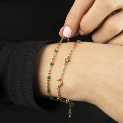 Goudkleurige Armband Met Groene Kraaltjes^Sacha Cheap