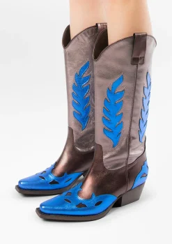 Grijs Metallic Cowboylaarzen Met Blauwe Details^Sacha Online