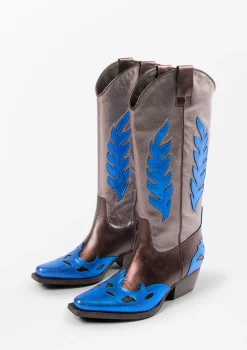 Grijs Metallic Cowboylaarzen Met Blauwe Details^Sacha Online