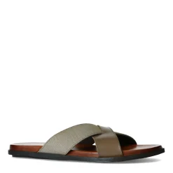 Grijze Leren Slippers Met Gekruiste Banden^Sacha Discount
