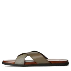 Grijze Leren Slippers Met Gekruiste Banden^Sacha Discount