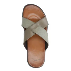 Grijze Leren Slippers Met Gekruiste Banden^Sacha Discount