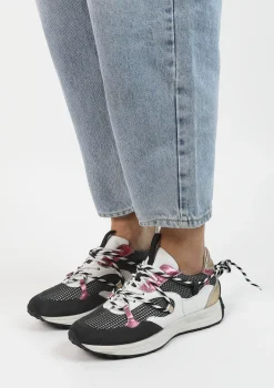 Grijze Leren Sneakers Met Metallic Details^Sacha Shop