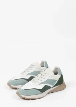 Groene Leren Sneakers Met Suede Details^Sacha New