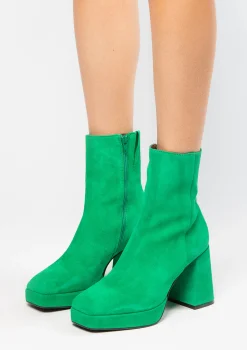 Groene Suede Enkellaarsjes Met Blokhak^Sacha Best Sale