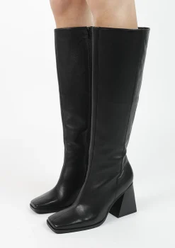 Hoge Zwarte Leren Laarzen Met Blokhak^Sacha Hot