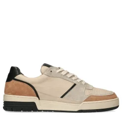 Lage Beige Leren Sneakers Met Zwarte Zool^Sacha Shop
