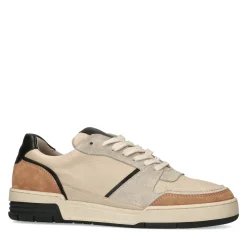Lage Beige Leren Sneakers Met Zwarte Zool^Sacha Shop