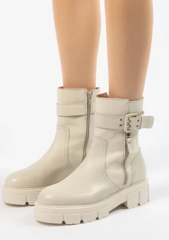 Latte Leren Enkellaarsjes Met Gesp^Sacha Store