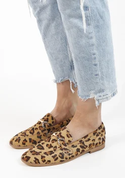 Leren Luipaardprint Loafers Met Goudkleurige Gesp^Sacha Outlet