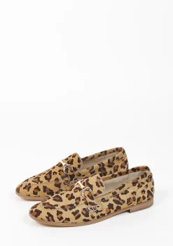 Leren Luipaardprint Loafers Met Goudkleurige Gesp^Sacha Outlet