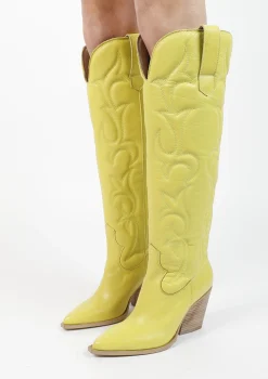 Limegroene Hoge Leren Cowboylaarzen^Sacha Cheap