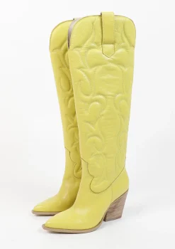 Limegroene Hoge Leren Cowboylaarzen^Sacha Cheap