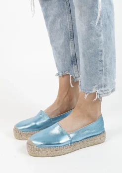 Metallic Blauwe Leren Espadrilles^Sacha New