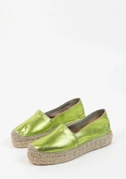 Metallic Groene Leren Espadrilles^Sacha Best Sale