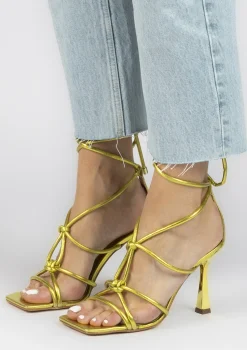 Metallic Limegroene Sandalen Met Trechterhak^Sacha Fashion