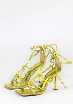 Metallic Limegroene Sandalen Met Trechterhak^Sacha Fashion