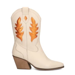 Off White Cowboy Enkellaarsjes Met Metallic Oranje Details^Sacha Cheap