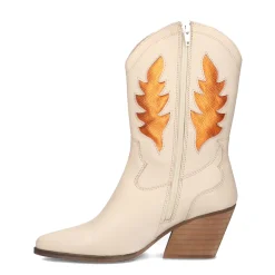 Off White Cowboy Enkellaarsjes Met Metallic Oranje Details^Sacha Cheap
