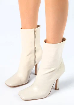 Off White Croco Enkellaarsjes Met Kitten Heel^Sacha New