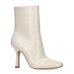 Off White Croco Enkellaarsjes Met Kitten Heel^Sacha New