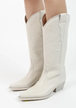 Off White Leren Cowboylaarzen Met Stiksels^Sacha Cheap