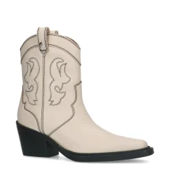 Off White Leren Cowboylaarzen Met Zwarte Sierstiksels^Sacha New