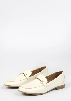 Off White Leren Loafers Met Goudkleurige Gesp^Sacha Discount