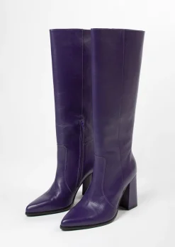 Paarse Kniehoge Leren Laarzen Met Hak^Sacha Best Sale