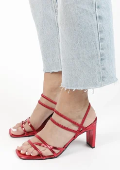 Rode Metallic Hak Sandalen Met Bandjes^Sacha Shop