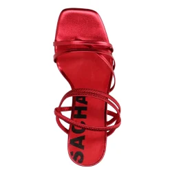 Rode Metallic Hak Sandalen Met Bandjes^Sacha Shop