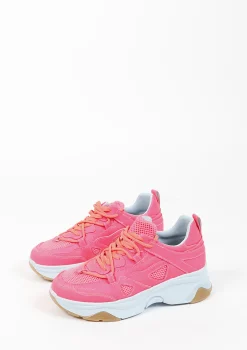 Roze Leren Platform Sneakers Met Lichtblauwe Zool^Sacha Shop