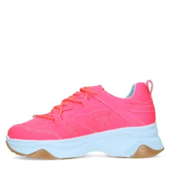 Roze Leren Platform Sneakers Met Lichtblauwe Zool^Sacha Shop