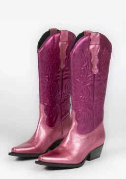 Roze Metallic Cowboylaarzen^Sacha Fashion