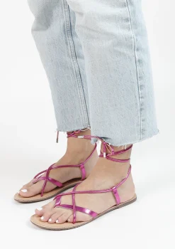 Roze Metallic Leren Sandalen^Sacha Best