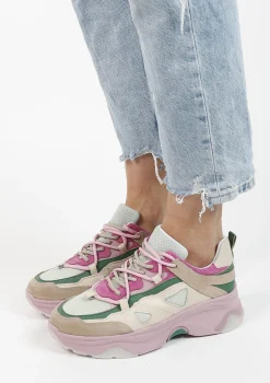 Roze Sneakers Met Beige En Groene Details^Sacha Discount