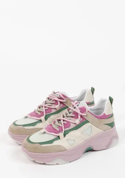 Roze Sneakers Met Beige En Groene Details^Sacha Discount
