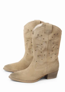 Taupe Cowboy Enkellaarsjes Met Studs^Sacha Cheap