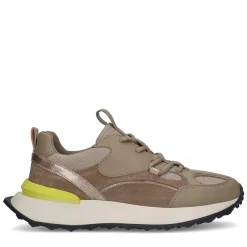 Taupe Leren Sneakers Met Limegroen Detail^Sacha Cheap