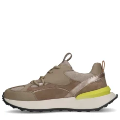 Taupe Leren Sneakers Met Limegroen Detail^Sacha Cheap